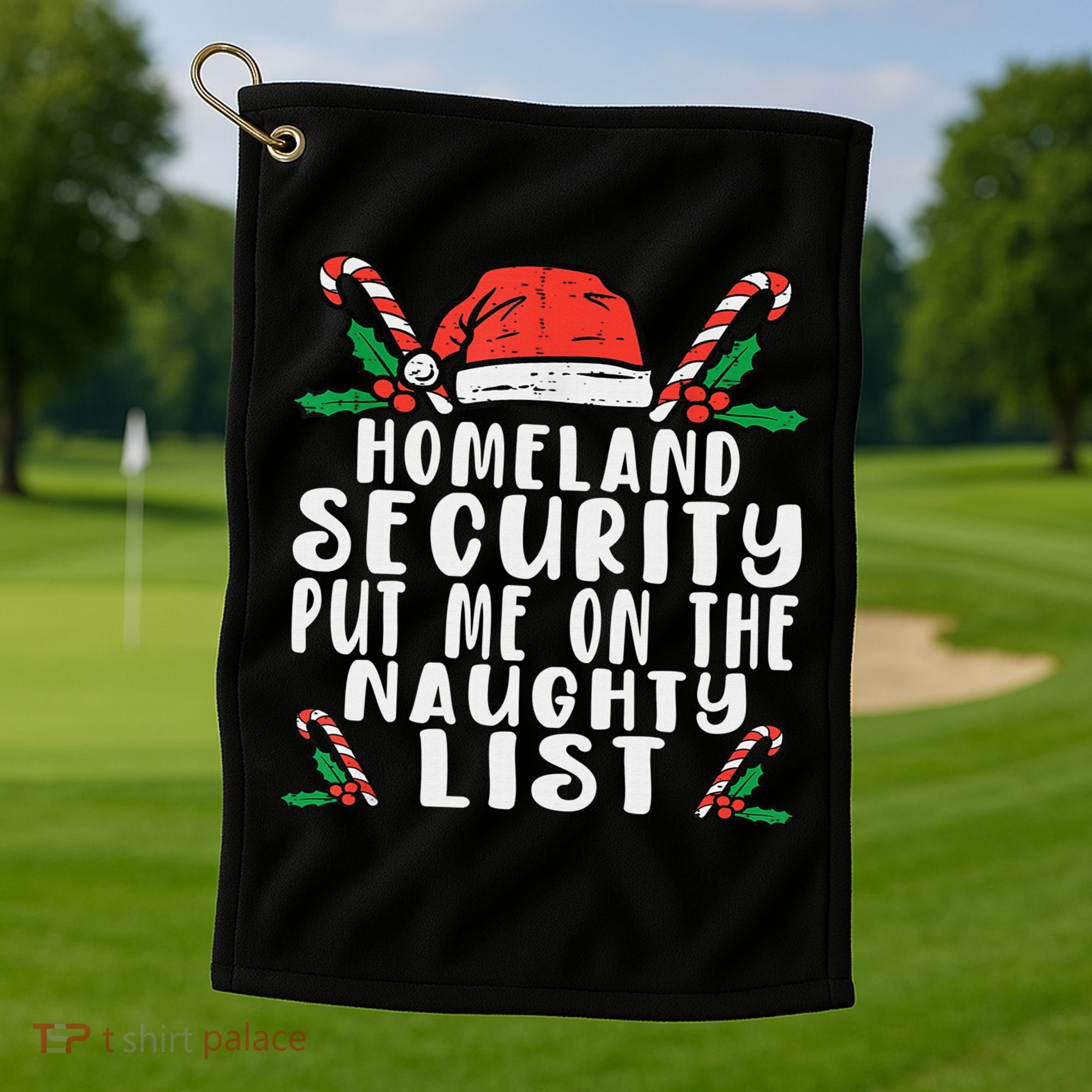 Homeland Security Naughty List Christmas Golf Towel