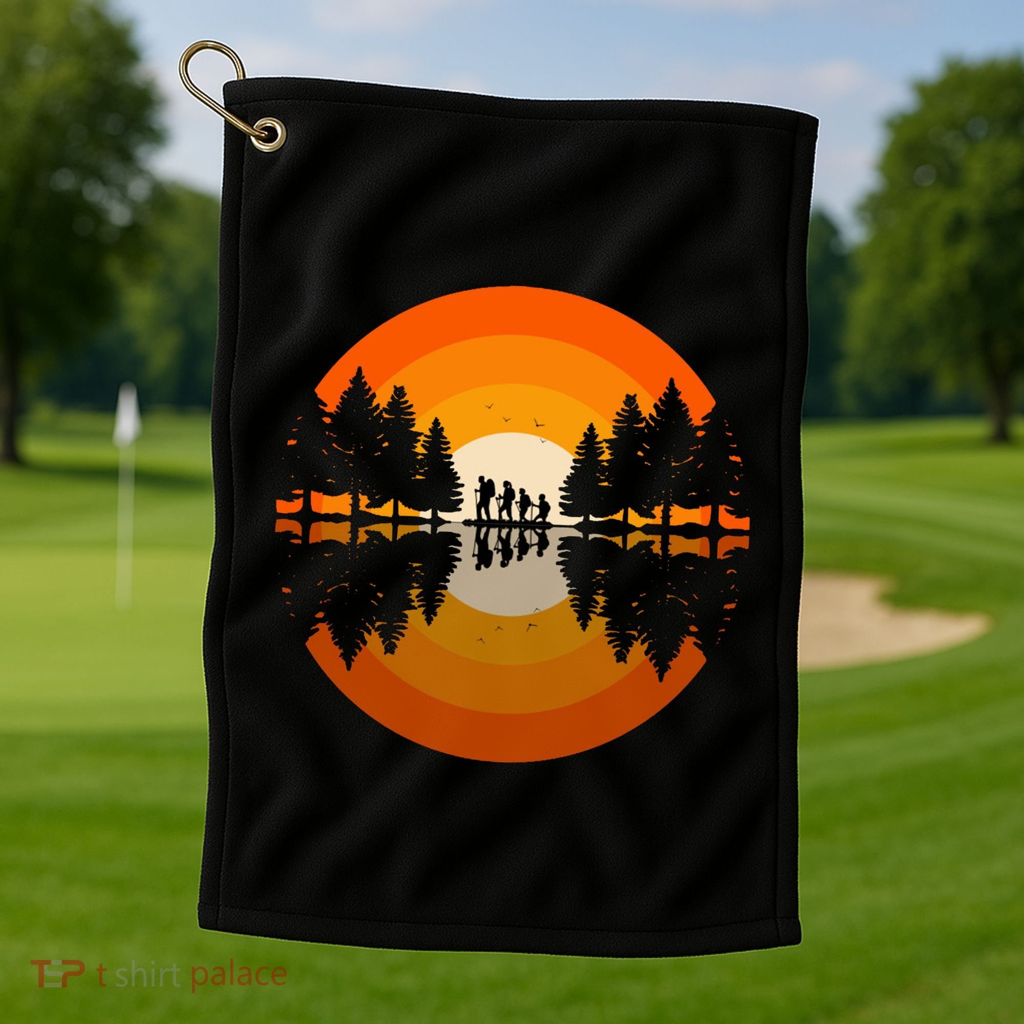 Hiker Sunset Nature Retro Gift Golf Towel