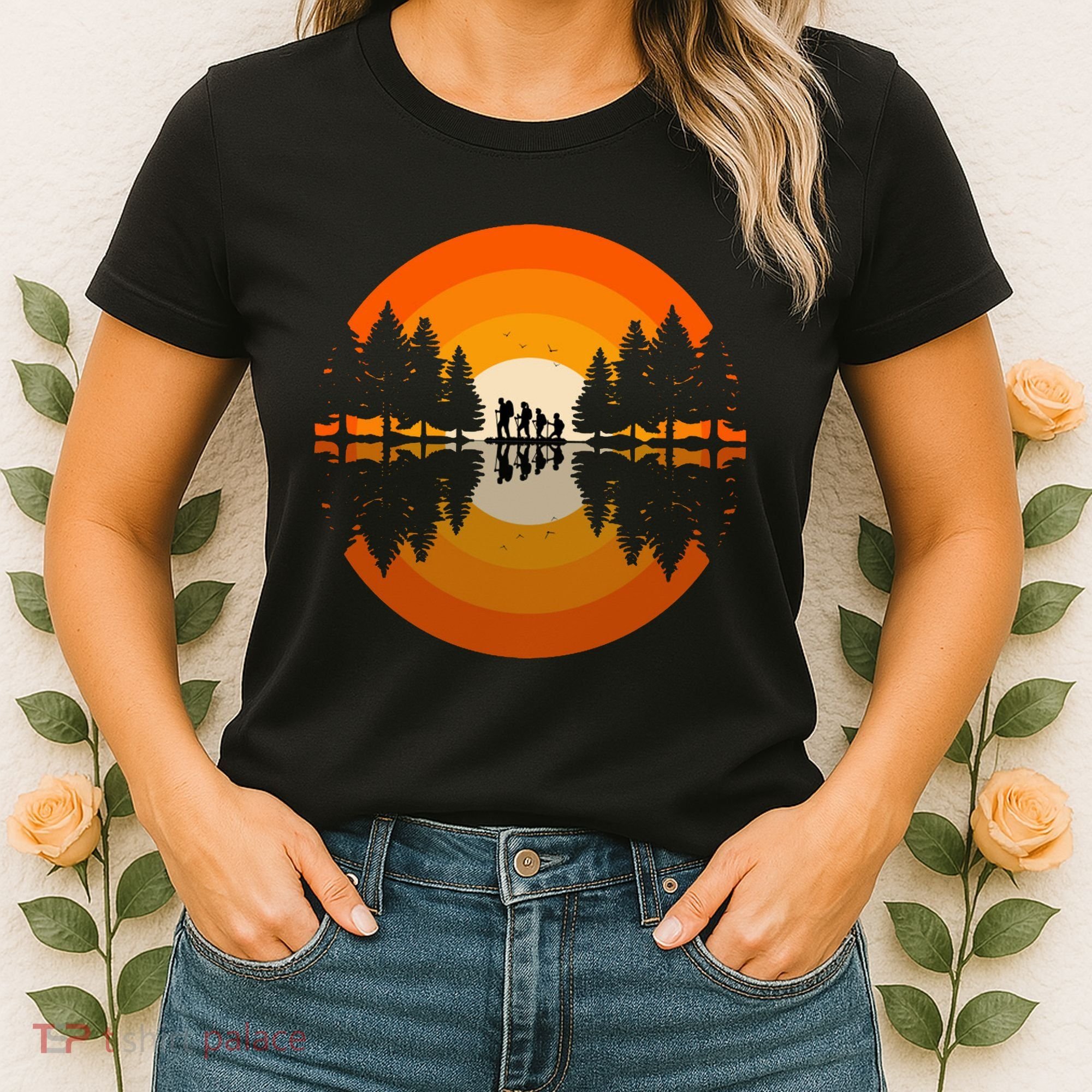 Hiker Sunset Nature Retro Gift Women's T-Shirt