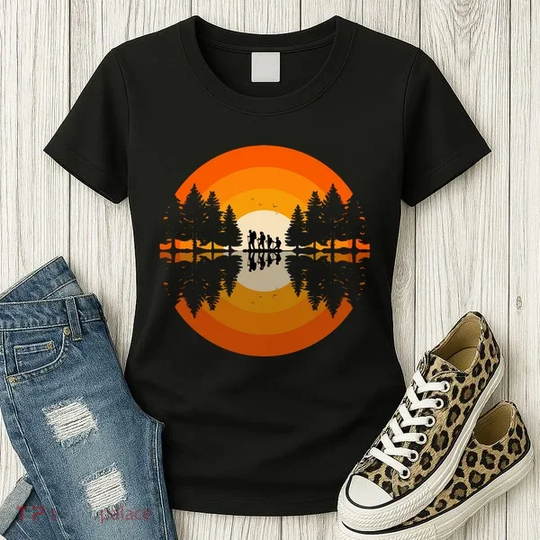 Hiker Sunset Nature Retro Gift Women's T-Shirt