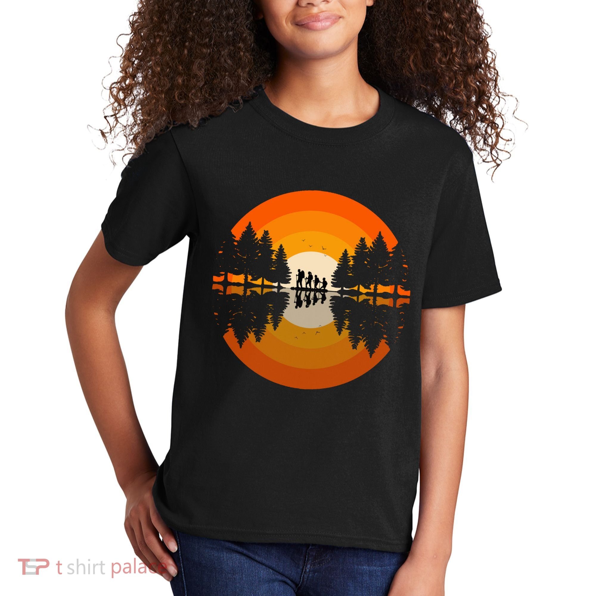 Hiker Sunset Nature Retro Gift Kids T-Shirt