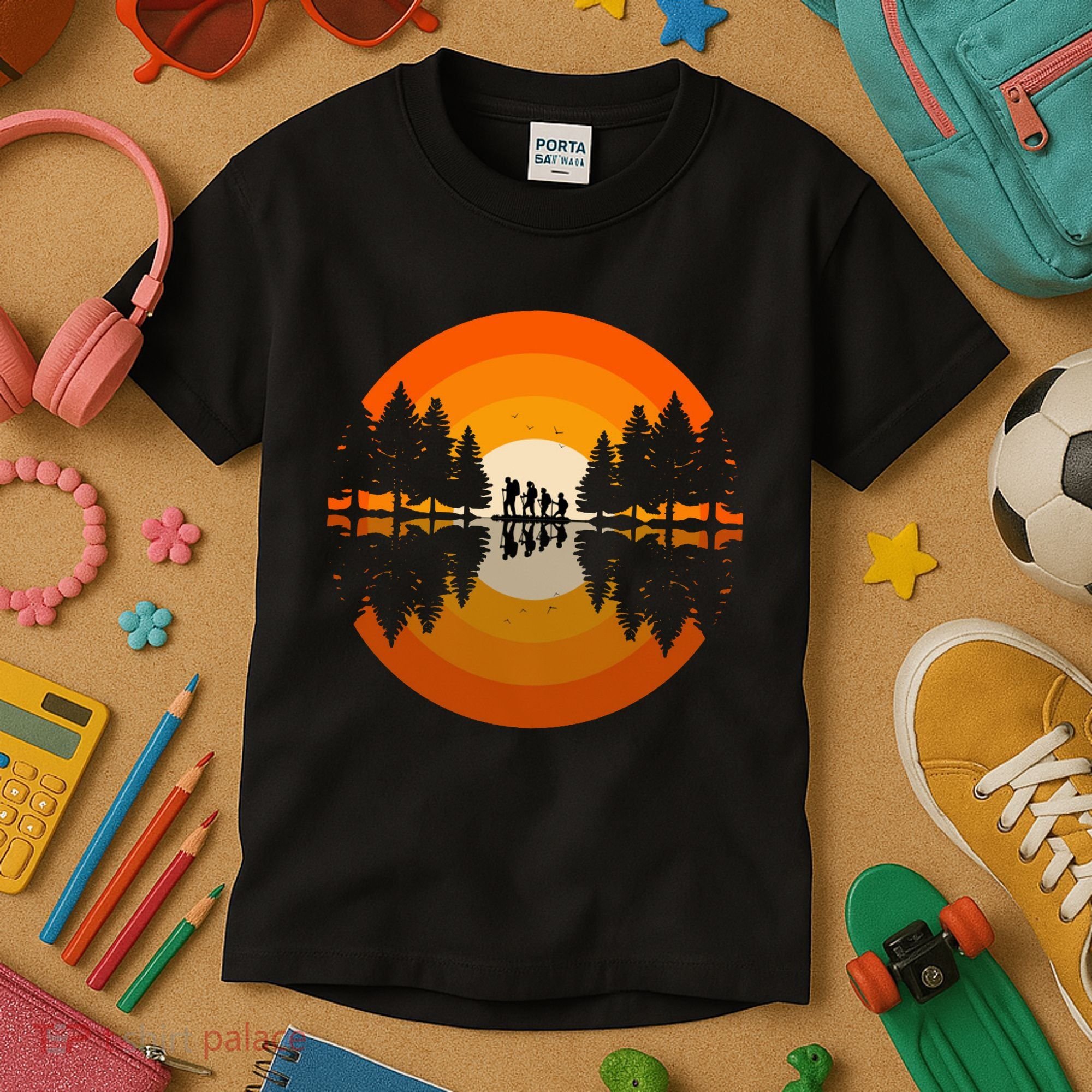 Hiker Sunset Nature Retro Gift Kids T-Shirt