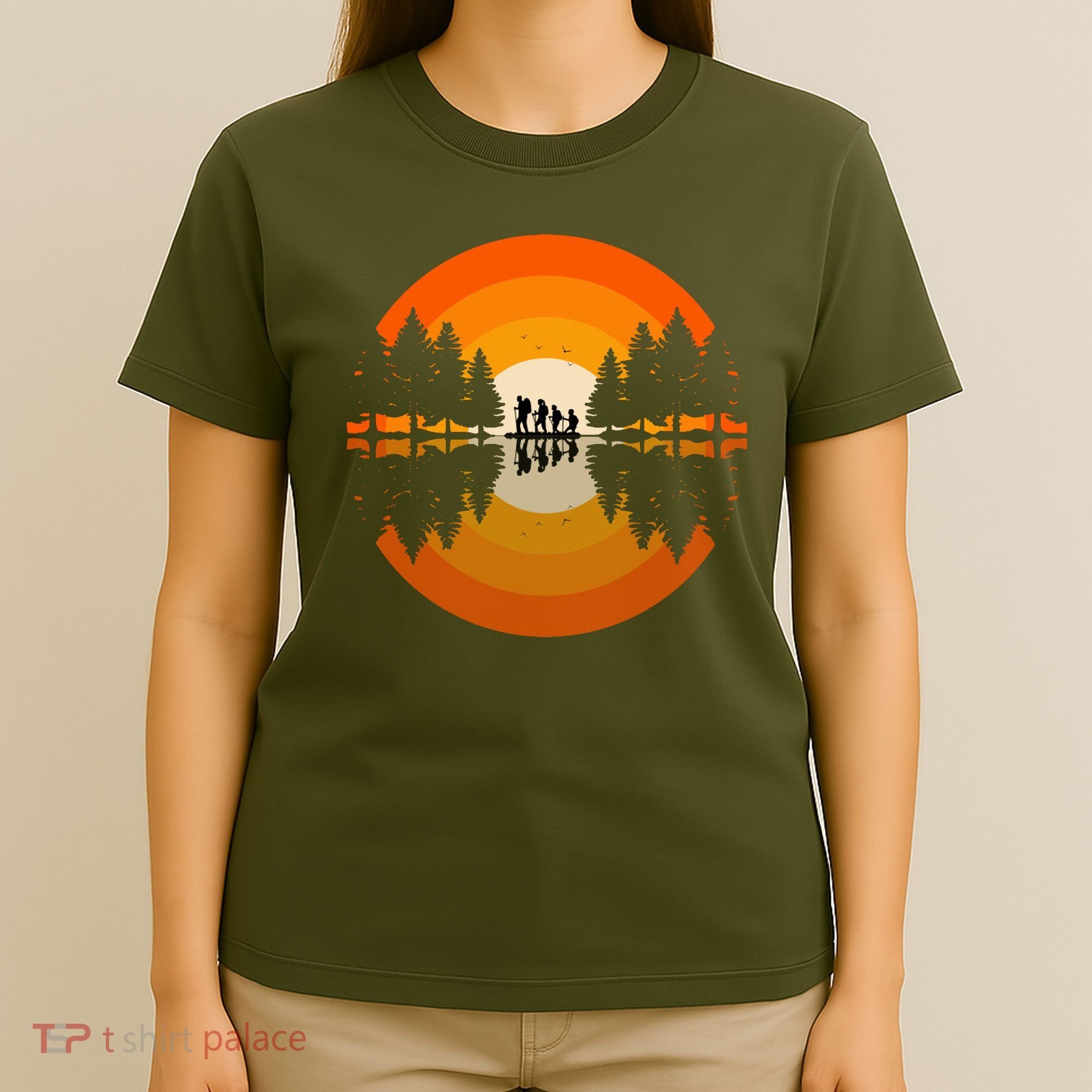 Hiker Sunset Nature Retro Gift T-Shirt