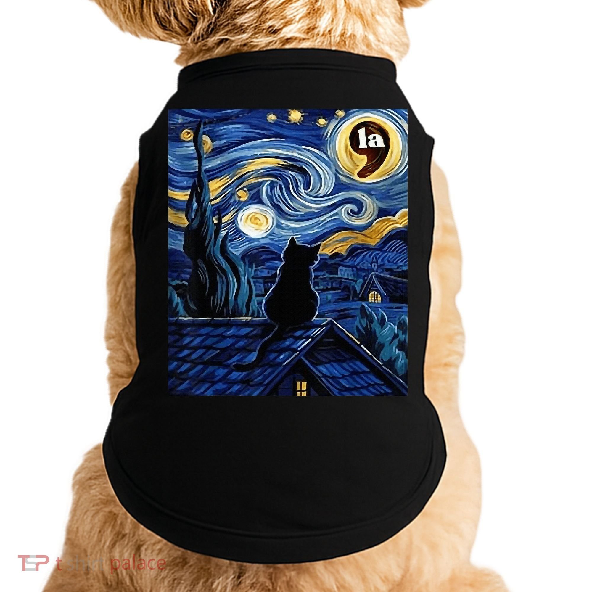 Halloween Starry Night Black Cat Comma La Kamala Harris Doggie Tank