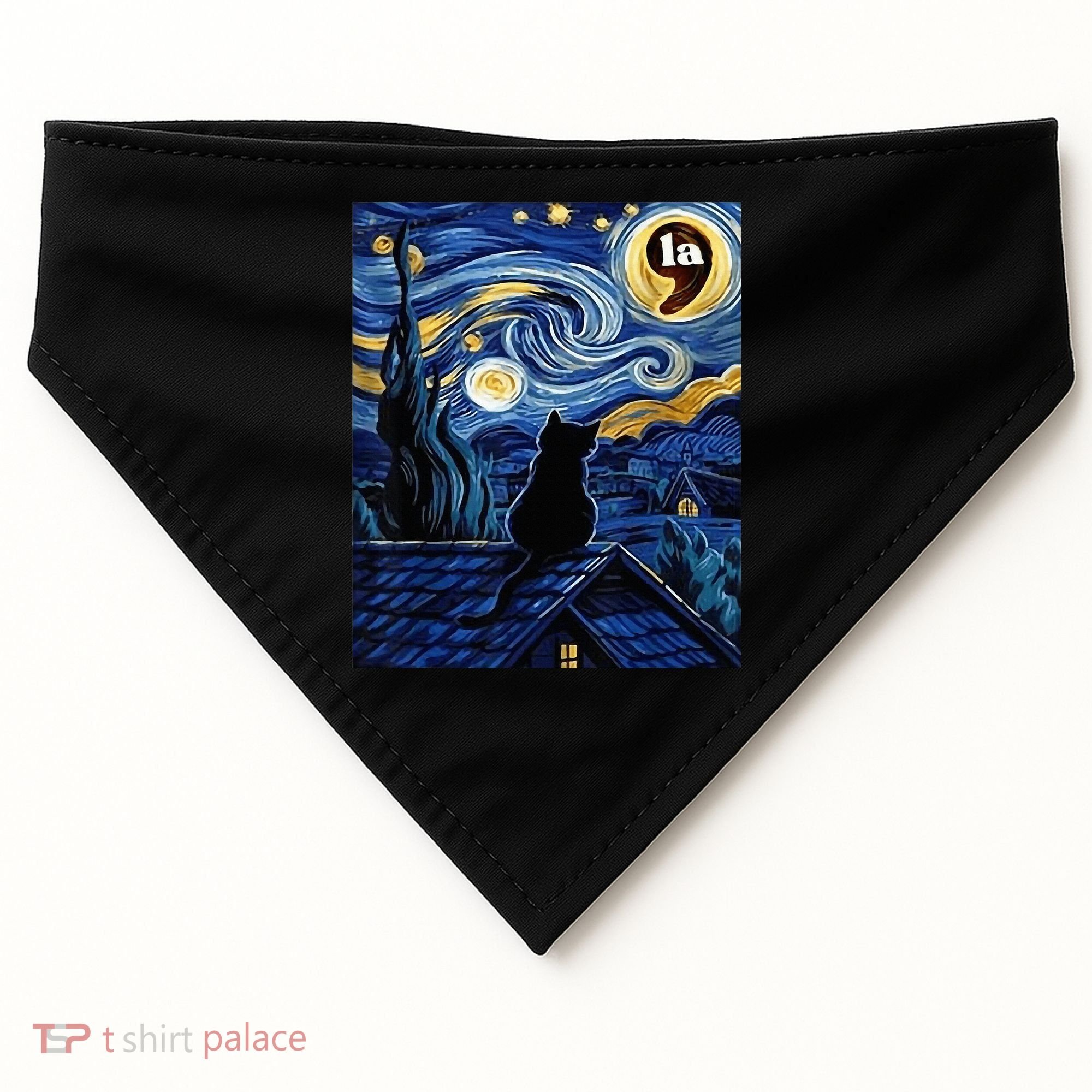 Halloween Starry Night Black Cat Comma La Kamala Harris USA-Made Doggie Bandana