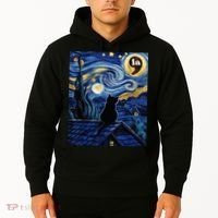 Halloween Starry Night Black Cat Comma La Kamala Harris Hoodie thumb 2