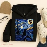 Halloween Starry Night Black Cat Comma La Kamala Harris Hoodie thumb 4