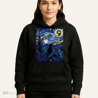 Halloween Starry Night Black Cat Comma La Kamala Harris Hoodie thumb 5