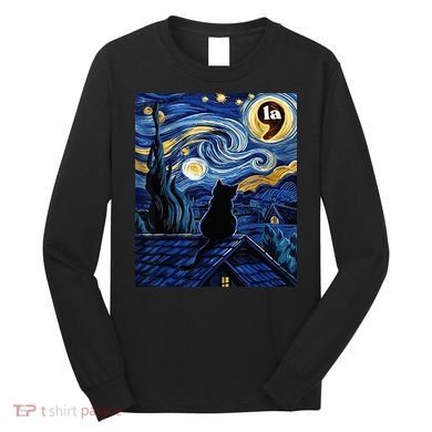 Halloween Starry Night Black Cat Comma La Kamala Harris Long Sleeve Shirt