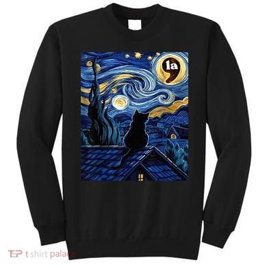Halloween Starry Night Black Cat Comma La Kamala Harris Sweatshirt