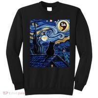 Halloween Starry Night Black Cat Comma La Kamala Harris Sweatshirt thumb 0