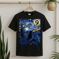 Halloween Starry Night Black Cat Comma La Kamala Harris T-Shirt thumb 2