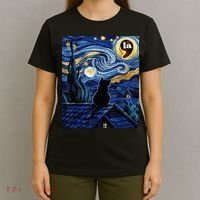 Halloween Starry Night Black Cat Comma La Kamala Harris T-Shirt thumb 4