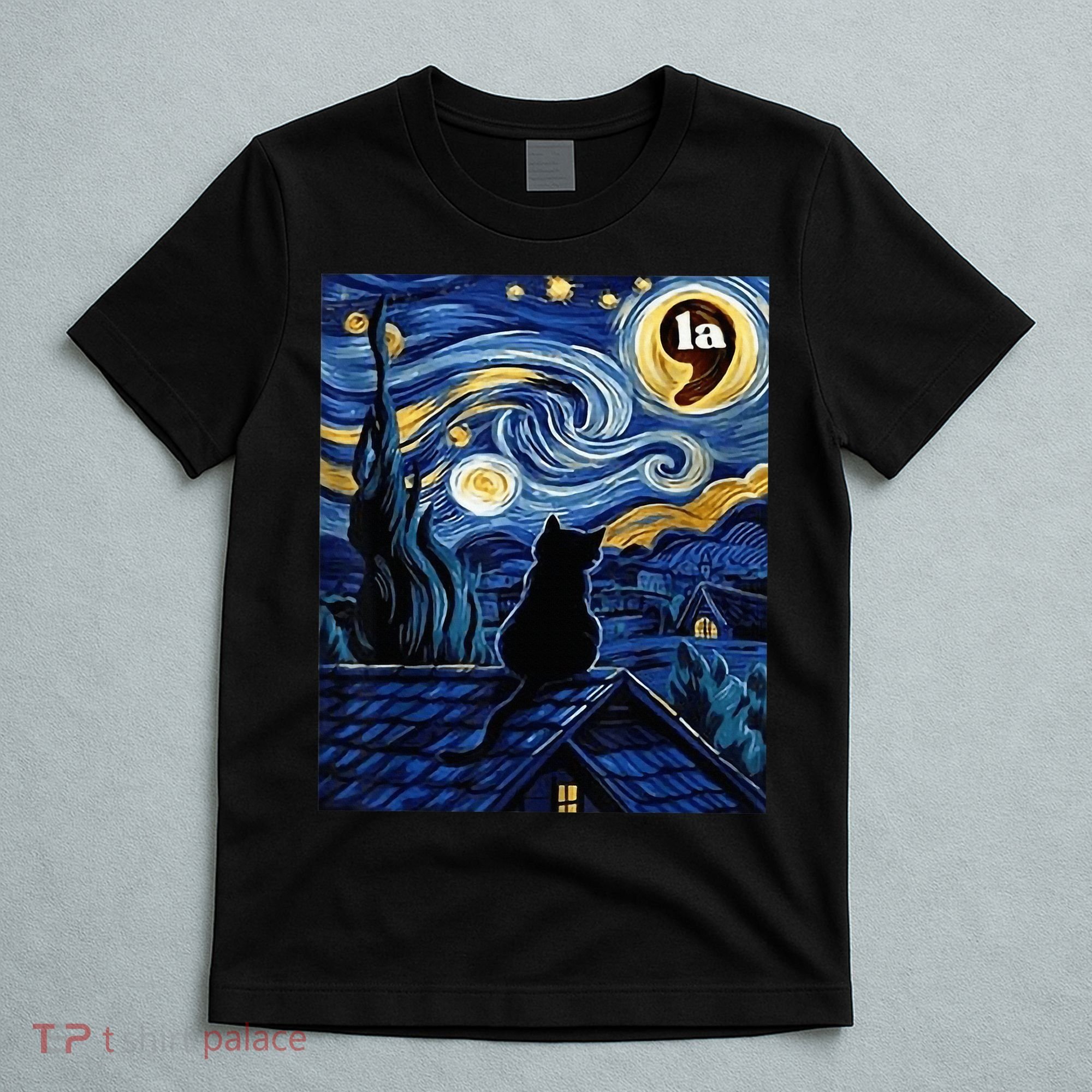 Halloween Starry Night Black Cat Comma La Kamala Harris T-Shirt
