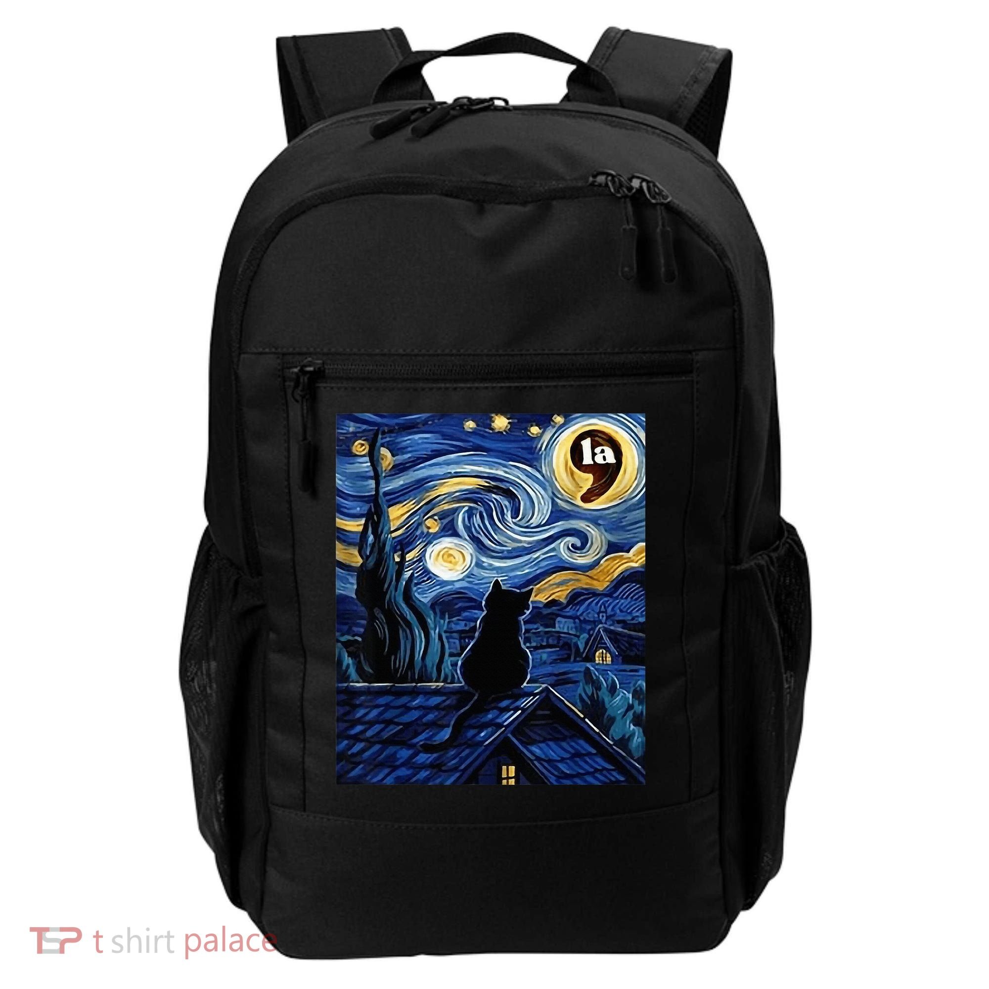 Halloween Starry Night Black Cat Comma La Kamala Harris Backpack