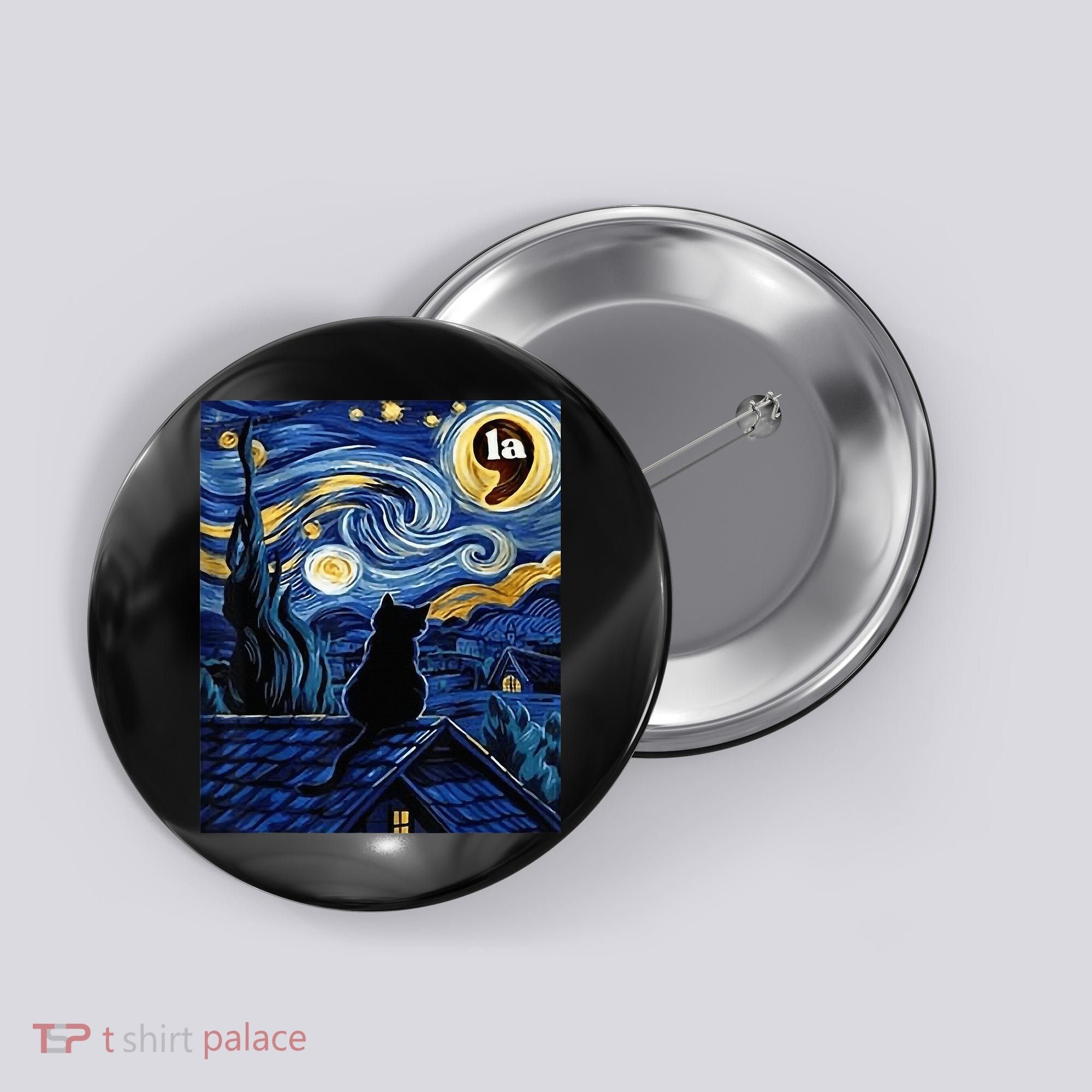 Halloween Starry Night Black Cat Comma La Kamala Harris Button