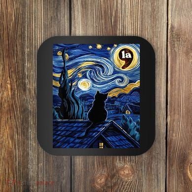 Halloween Starry Night Black Cat Comma La Kamala Harris Coaster