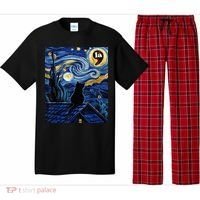 Halloween Starry Night Black Cat Comma La Kamala Harris Pajama Set thumb 0