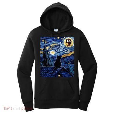 Halloween Starry Night Black Cat Comma La Kamala Harris Women's Hoodie