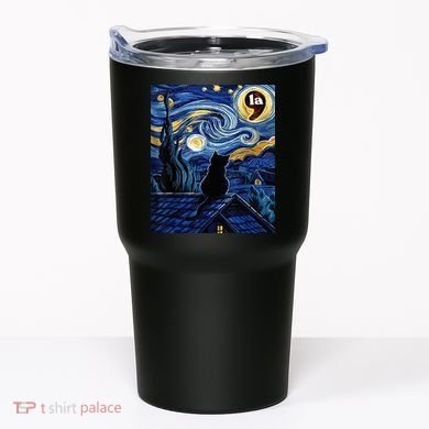 Halloween Starry Night Black Cat Comma La Kamala Harris Tumbler