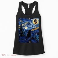 Halloween Starry Night Black Cat Comma La Kamala Harris Women's Tank Top thumb 0