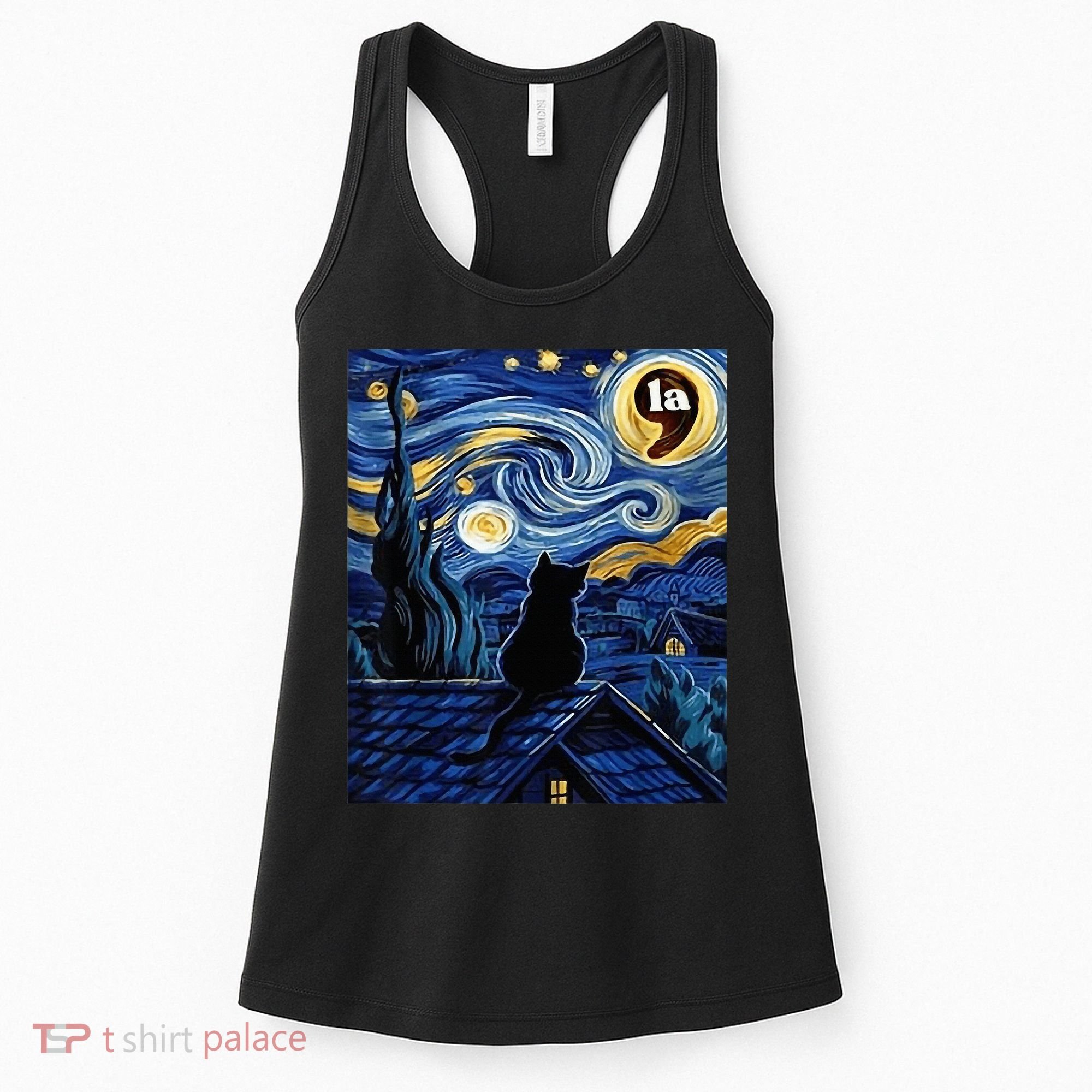 Halloween Starry Night Black Cat Comma La Kamala Harris Women's Tank Top