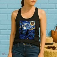 Halloween Starry Night Black Cat Comma La Kamala Harris Women's Tank Top thumb 2