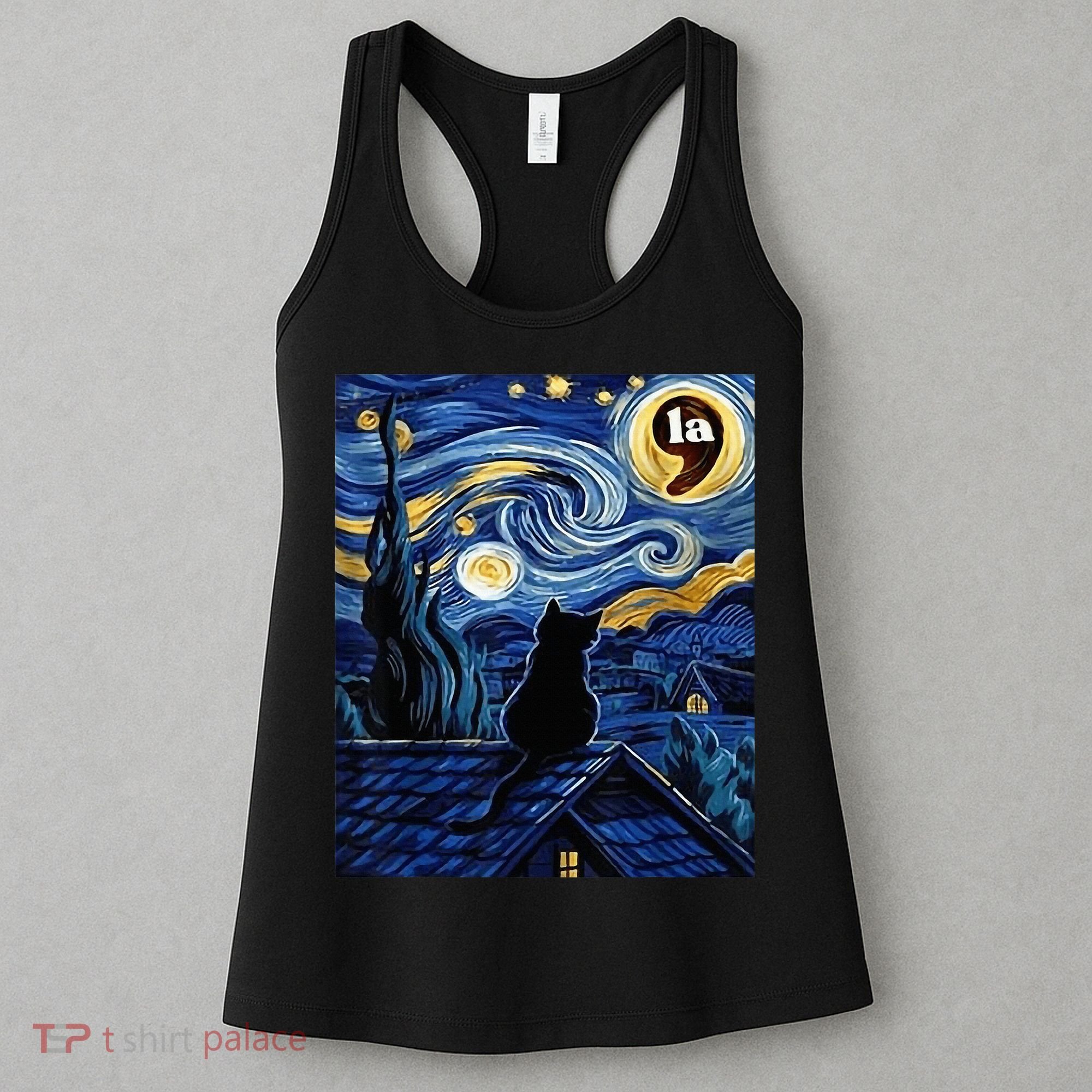 Halloween Starry Night Black Cat Comma La Kamala Harris Women's Tank Top