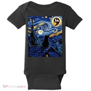 Halloween Starry Night Black Cat Comma La Kamala Harris Baby Bodysuit