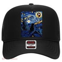 Halloween Starry Night Black Cat Comma La Kamala Harris Hat thumb 0