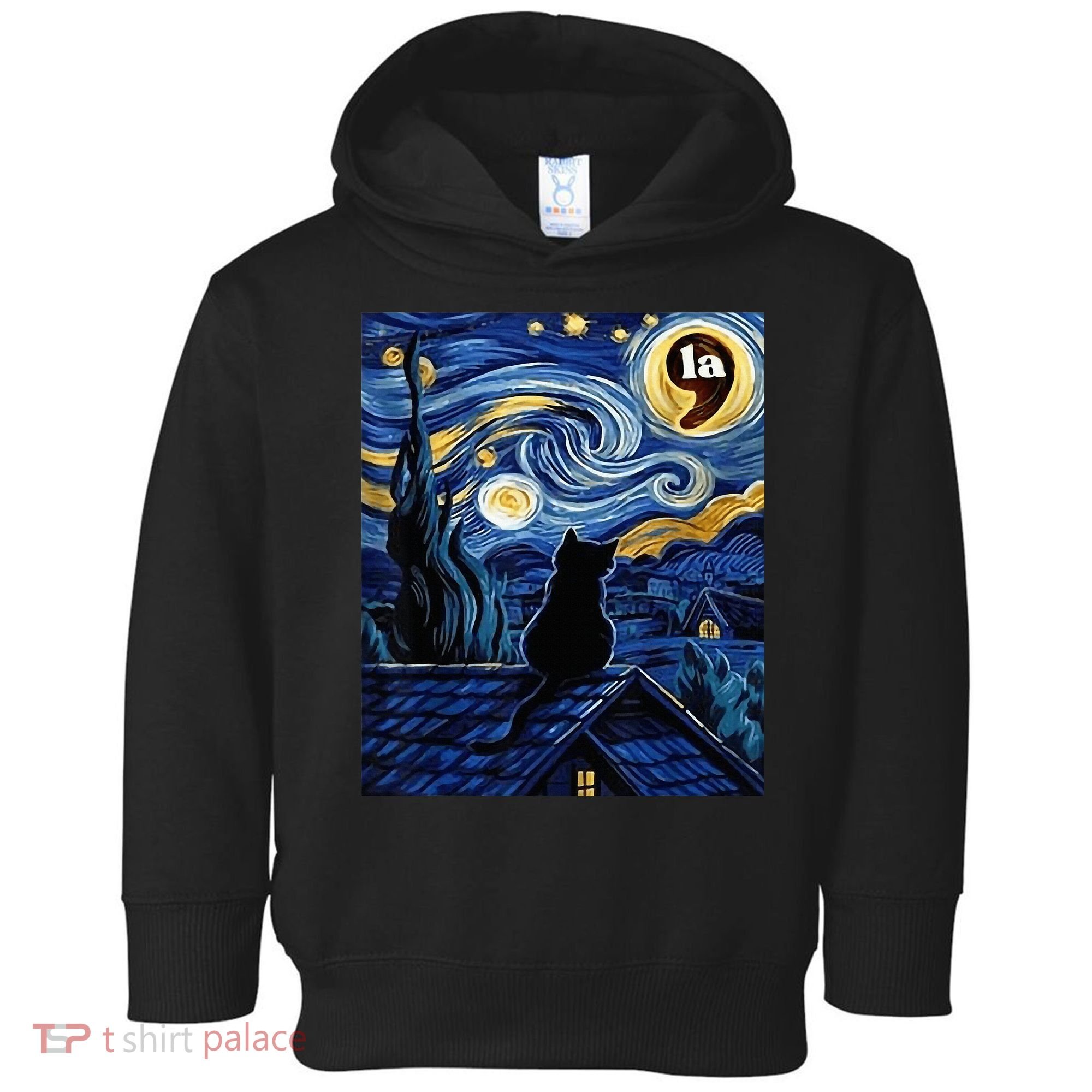Halloween Starry Night Black Cat Comma La Kamala Harris Toddler Hoodie