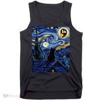 Halloween Starry Night Black Cat Comma La Kamala Harris Tank Top thumb 0