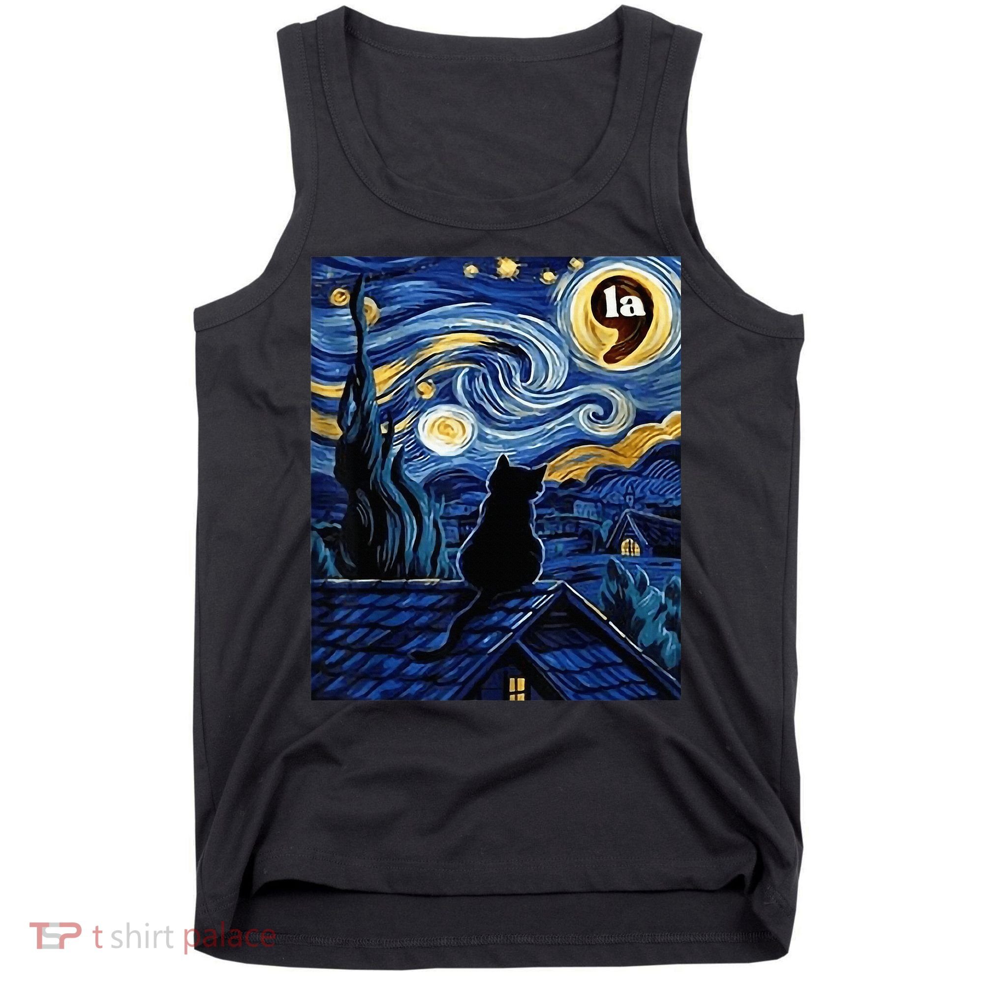 Halloween Starry Night Black Cat Comma La Kamala Harris Tank Top
