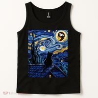 Halloween Starry Night Black Cat Comma La Kamala Harris Tank Top thumb 2