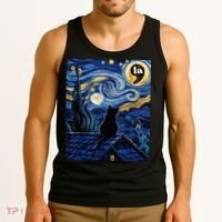 Halloween Starry Night Black Cat Comma La Kamala Harris Tank Top thumb 3