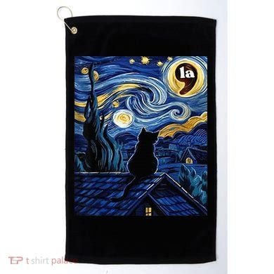 Halloween Starry Night Black Cat Comma La Kamala Harris Golf Towel