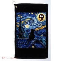 Halloween Starry Night Black Cat Comma La Kamala Harris Golf Towel thumb 0