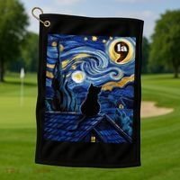 Halloween Starry Night Black Cat Comma La Kamala Harris Golf Towel thumb 1
