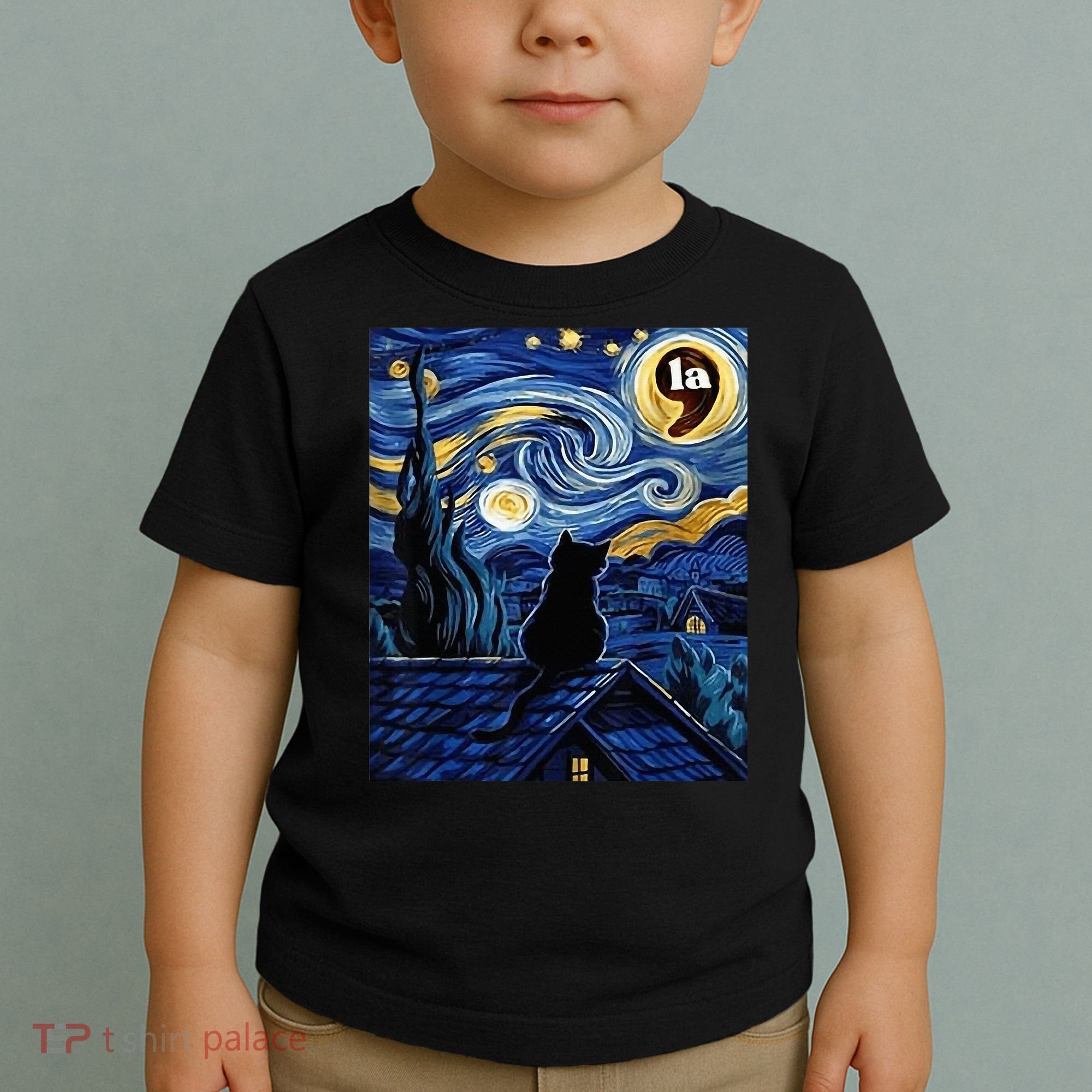 Halloween Starry Night Black Cat Comma La Kamala Harris Toddler T-Shirt