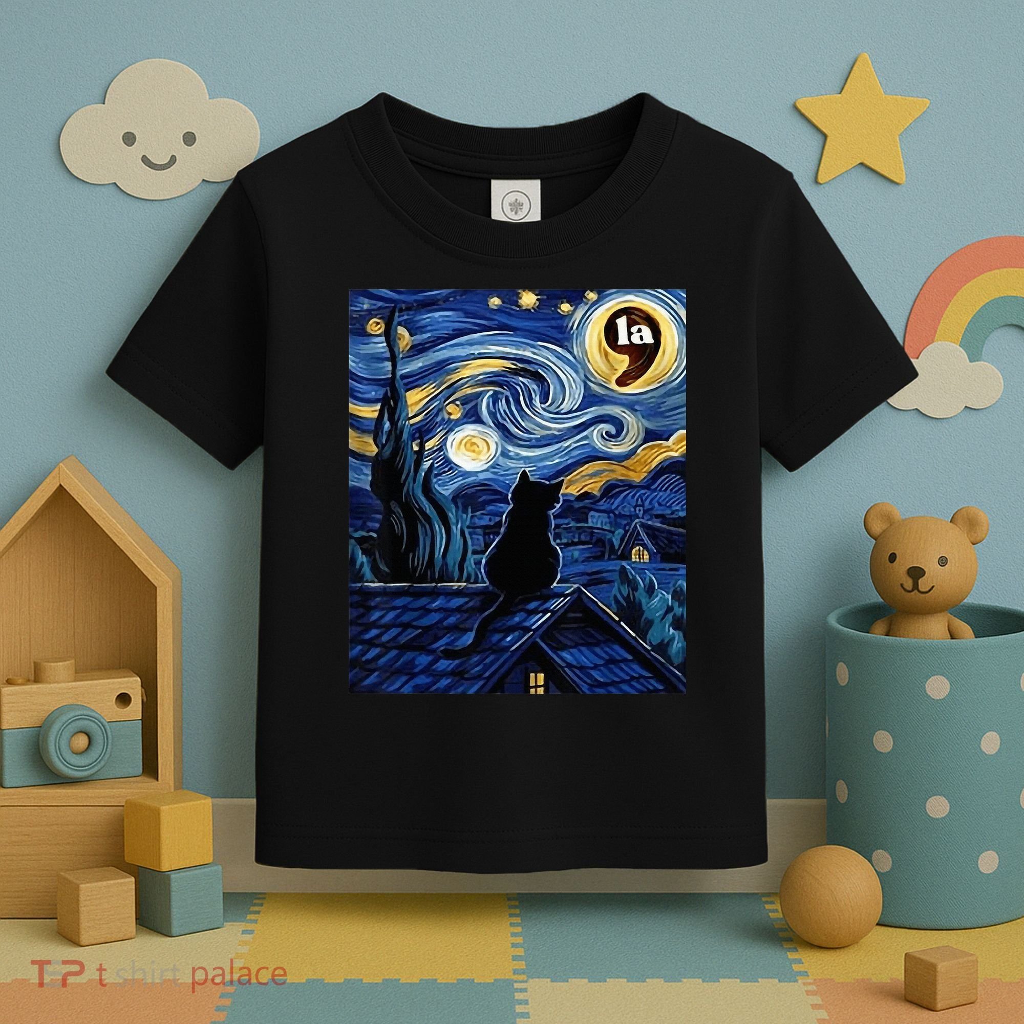 Halloween Starry Night Black Cat Comma La Kamala Harris Toddler T-Shirt