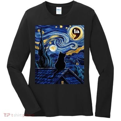 Halloween Starry Night Black Cat Comma La Kamala Harris Women's Long Sleeve Shirt