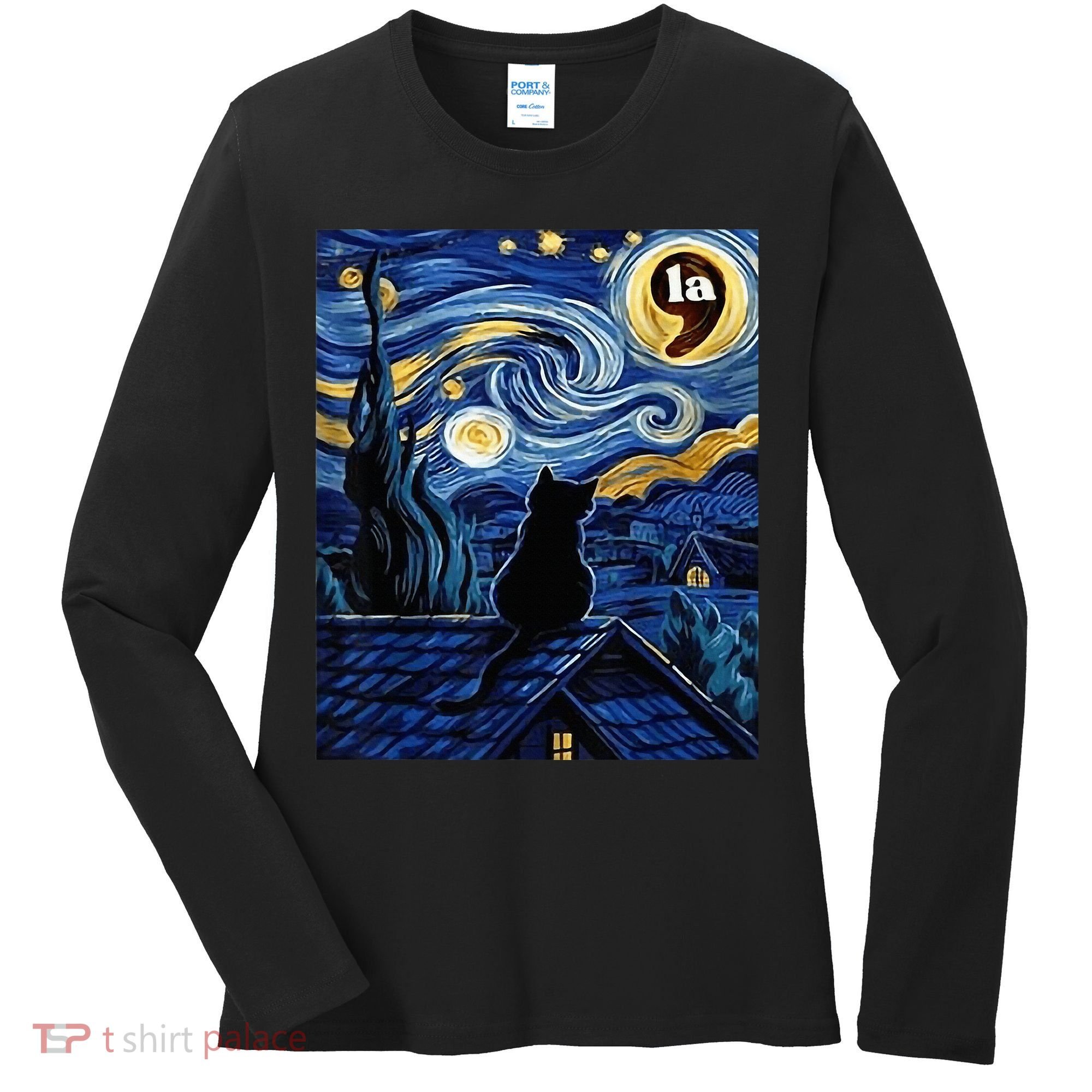 Halloween Starry Night Black Cat Comma La Kamala Harris Women's Long Sleeve Shirt