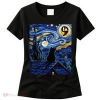 Halloween Starry Night Black Cat Comma La Kamala Harris Women's T-Shirt thumb 0
