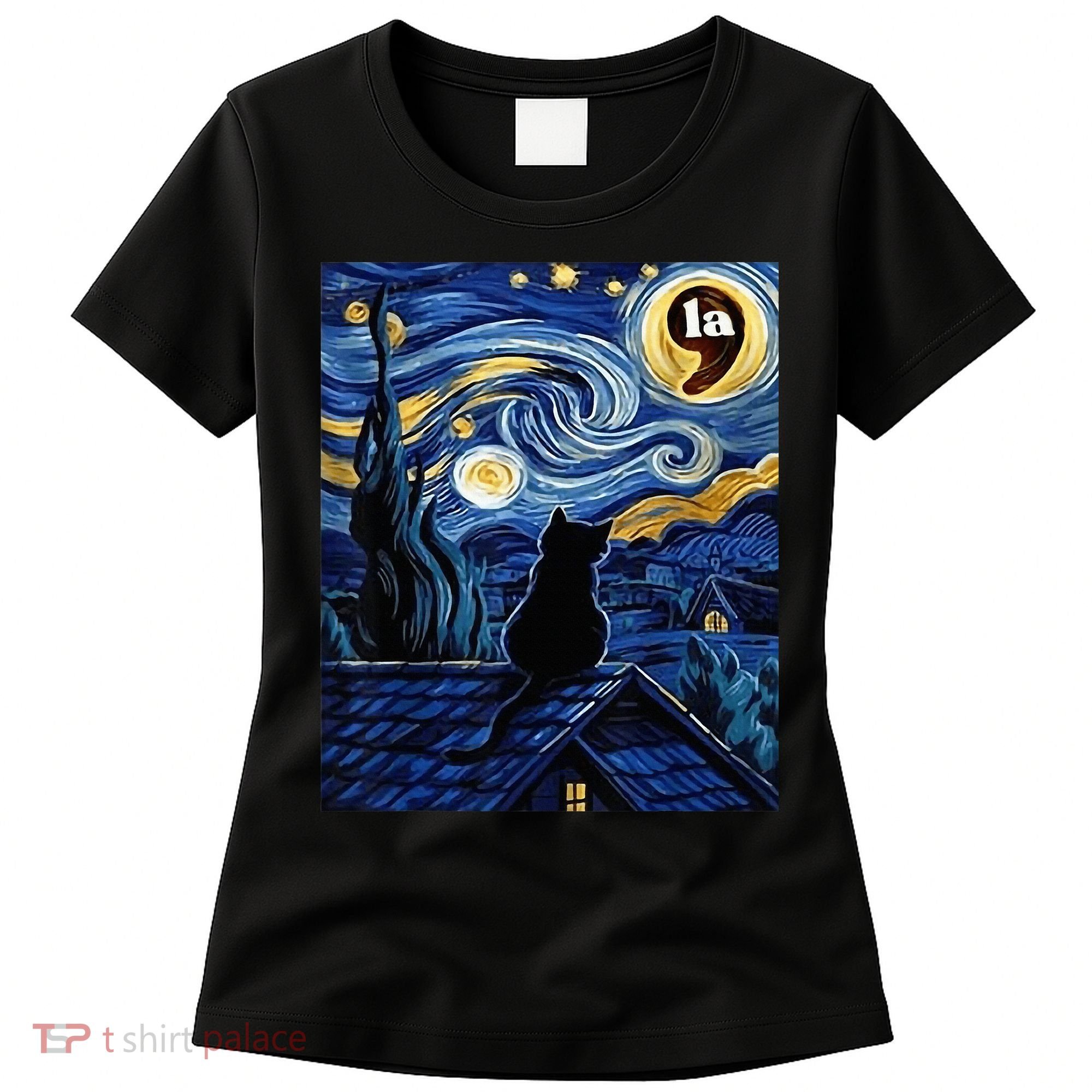 Halloween Starry Night Black Cat Comma La Kamala Harris Women's T-Shirt