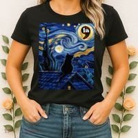 Halloween Starry Night Black Cat Comma La Kamala Harris Women's T-Shirt thumb 2