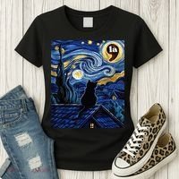 Halloween Starry Night Black Cat Comma La Kamala Harris Women's T-Shirt thumb 3