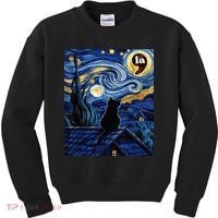 Halloween Starry Night Black Cat Comma La Kamala Harris Kids Sweatshirt thumb 0
