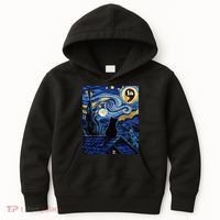 Halloween Starry Night Black Cat Comma La Kamala Harris Kids Hoodie thumb 0
