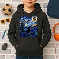 Halloween Starry Night Black Cat Comma La Kamala Harris Kids Hoodie thumb 2