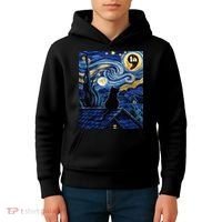 Halloween Starry Night Black Cat Comma La Kamala Harris Kids Hoodie thumb 4